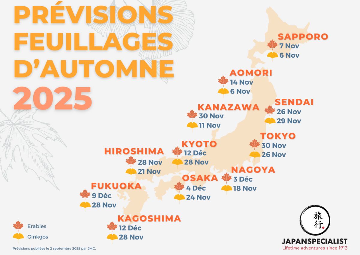 Prévisions du feuillage d’automne 2025 au Japon