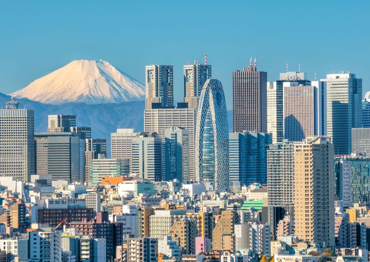 Vue aérienne de Tokyo avec le mont Fuji au second plan