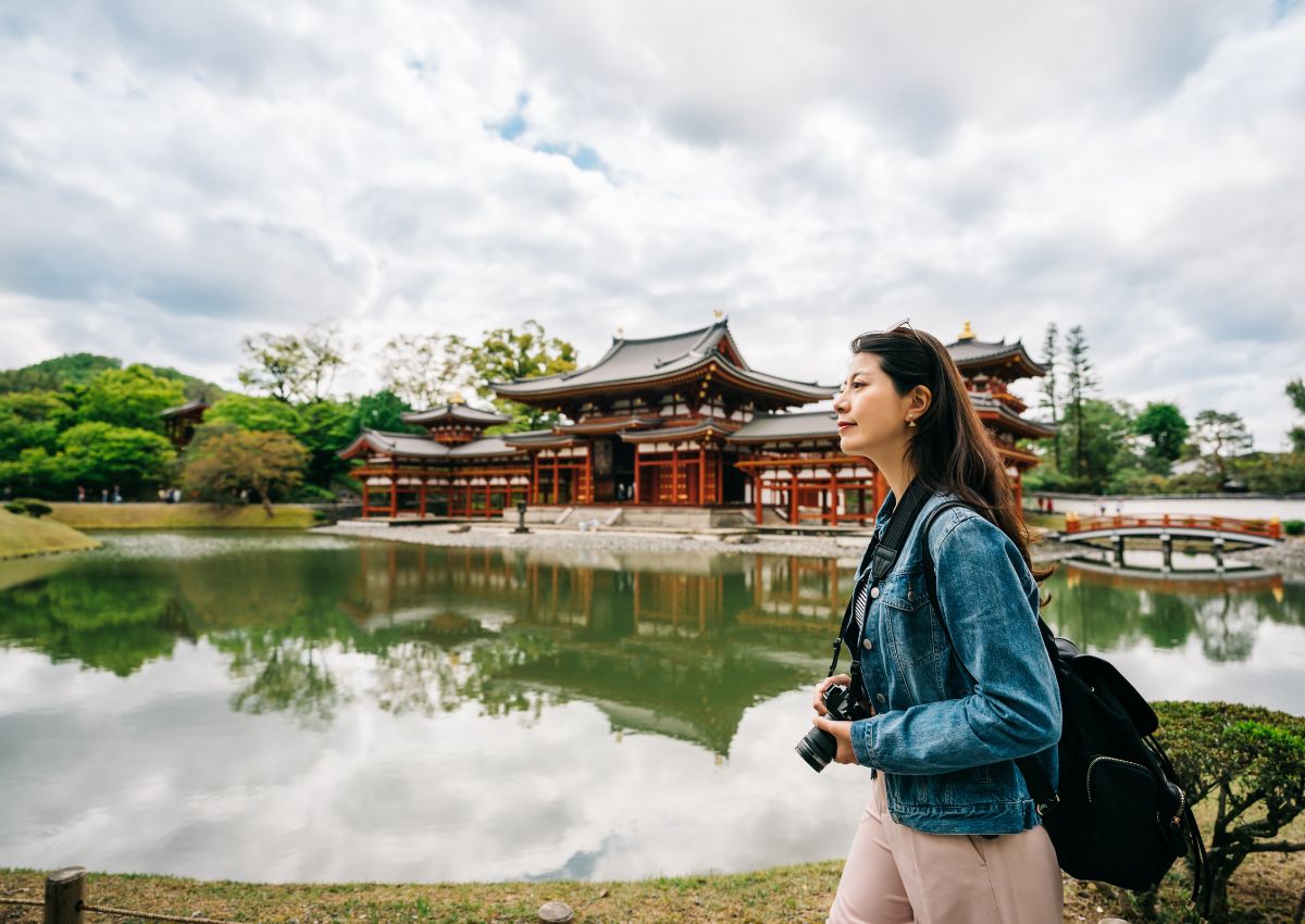 Touriste photographiant le temple d’Asakusa, Tokyo, Japon

