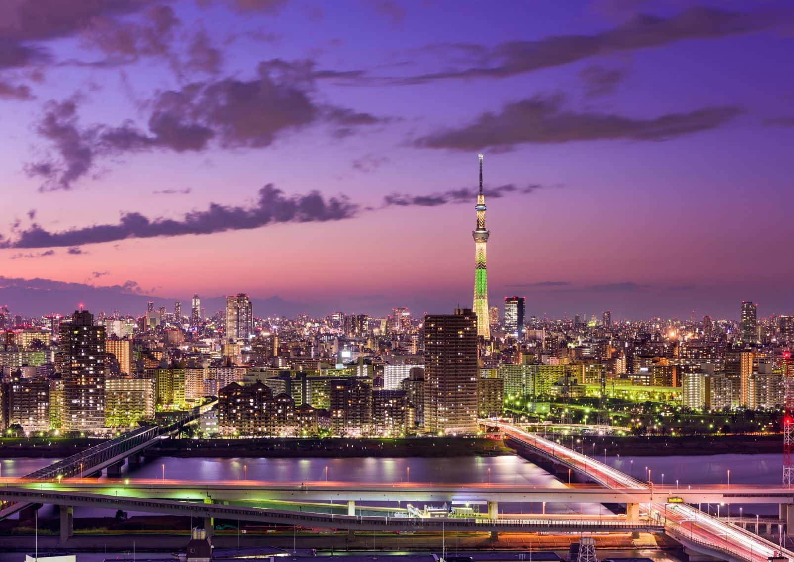 Femme-sur-un-pont-regardant-la-Tokyo-Skytree