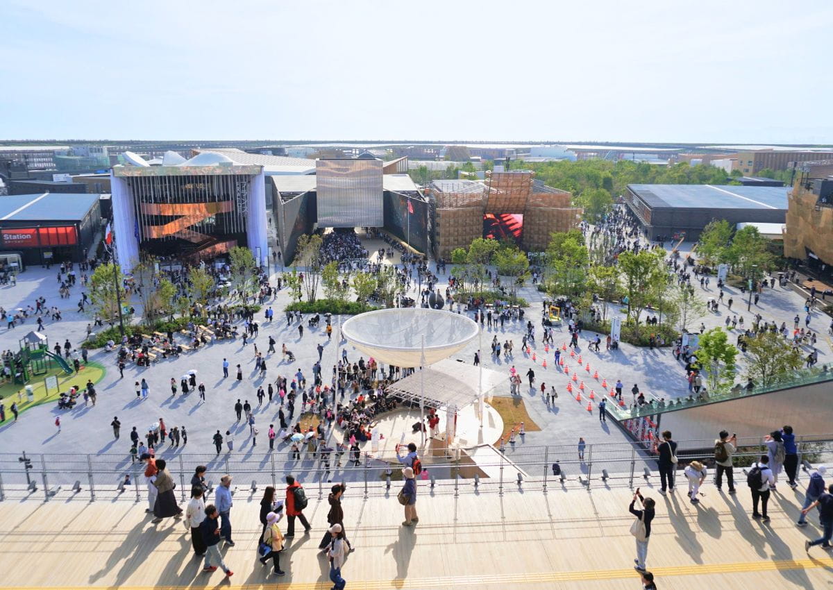 Vue de l’EXPO 2025 d’Osaka depuis le sommet du Grand Ring