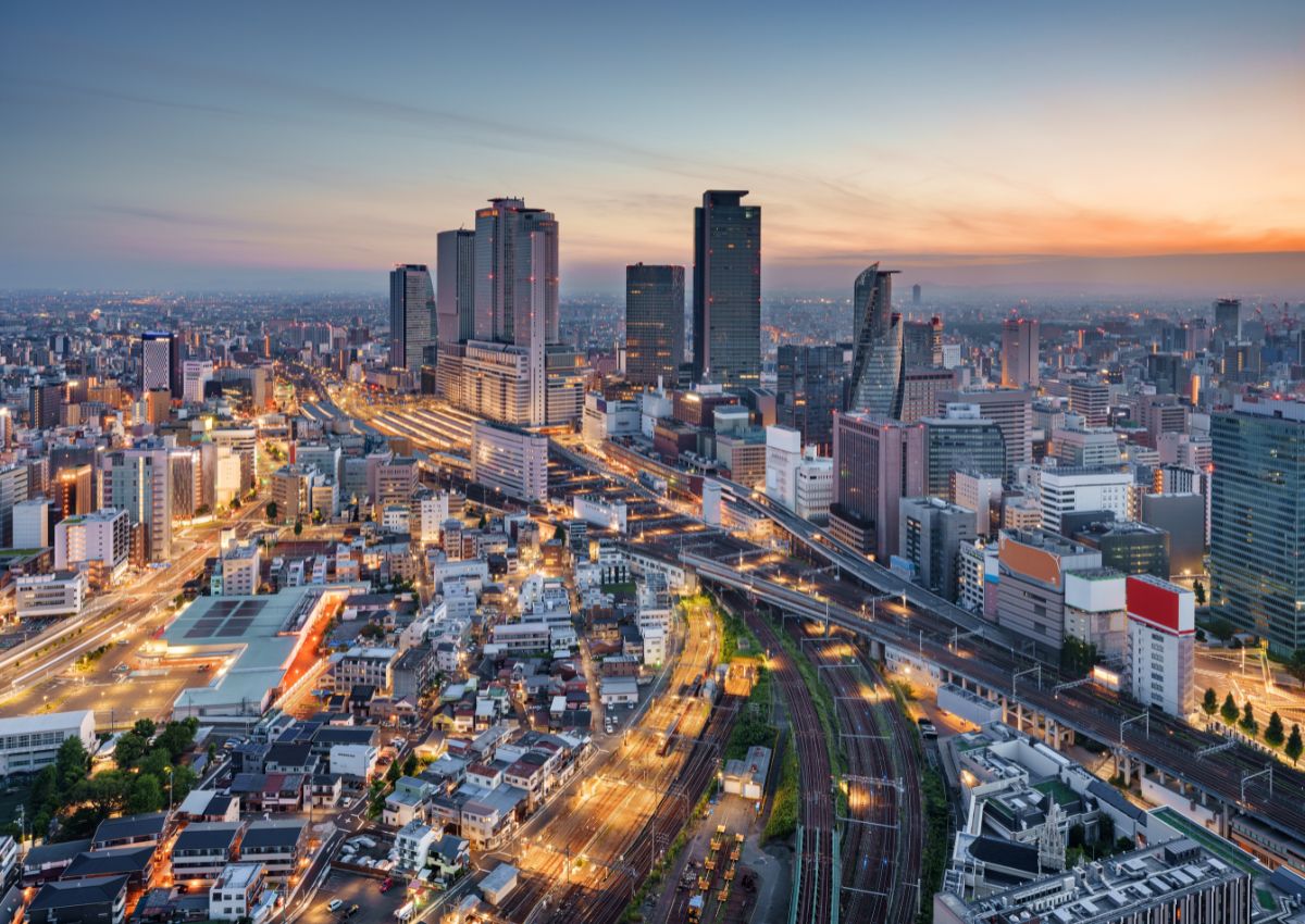 Skyline de Nagoya au coucher du soleil, Japon