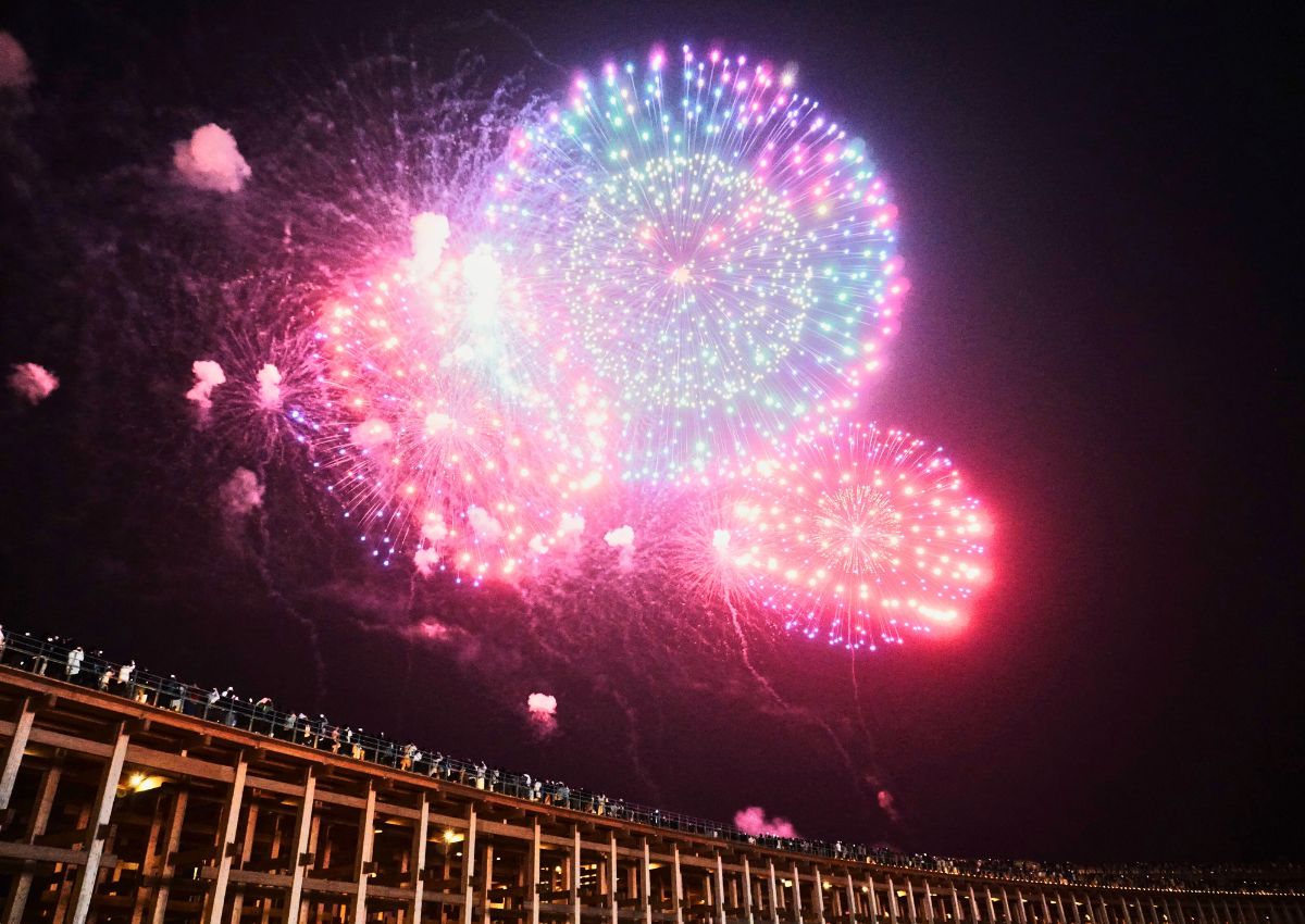 Feux d’artifice tirés depuis la digue sud de Yumeshima