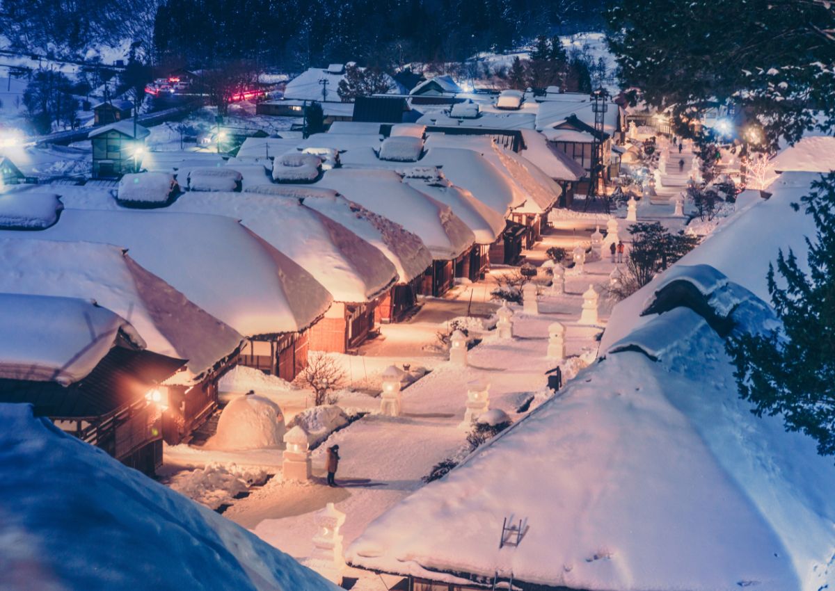 Ouchi-juku sous la neige en hiver