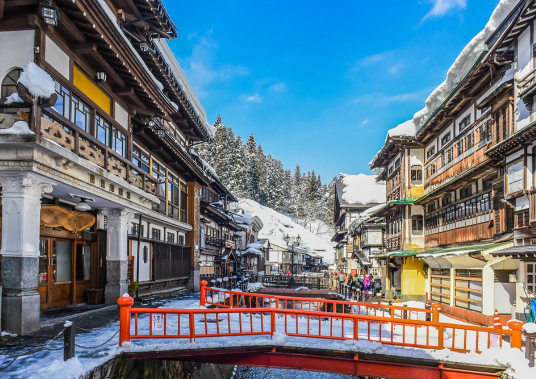 Ginzan Onsen sous la neige, préfecture de Yamagata