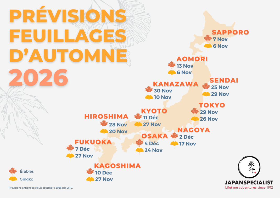 Prévisions du feuillage d’automne 2026 au Japon