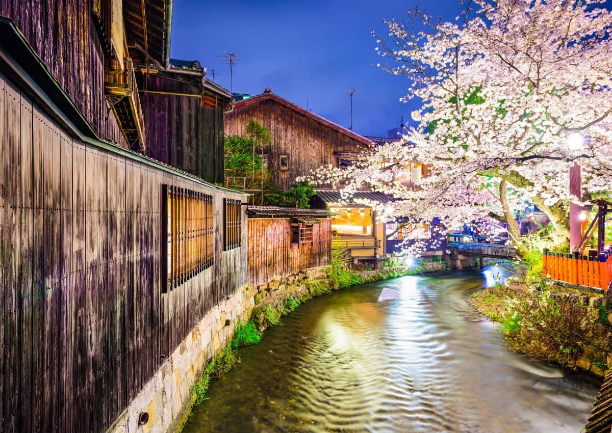 Rivière Shirakawa dans le quartier de Gion, Kyoto, Japon