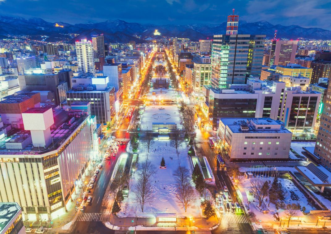 Paysage urbain du parc Odori depuis la tour de télévision Sapporo, Japon