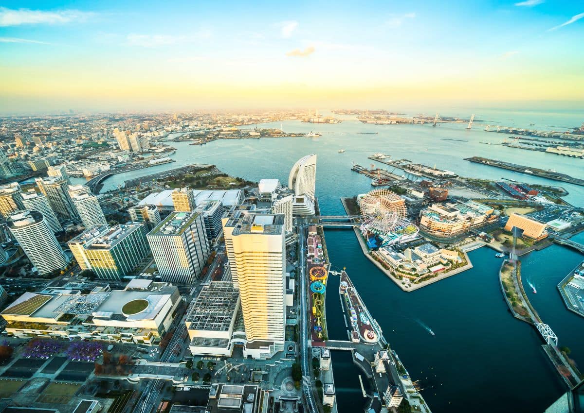 Vue aérienne du quartier de Minato Mirai à Yokohama