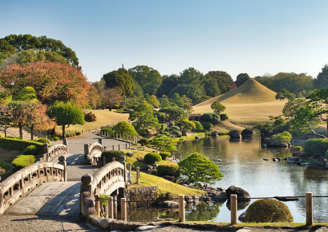 Le mont Fuji du jardin Suizenji Jojuen à Kumamoto, Japon