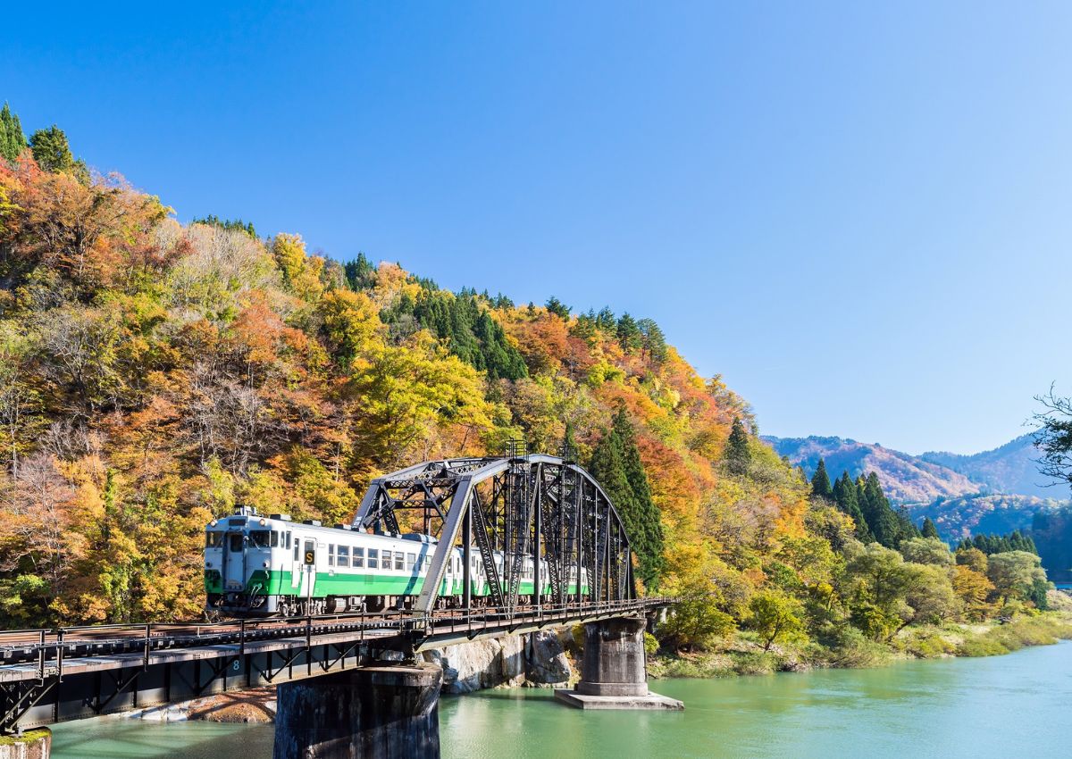 Train local en automne à Fukushima, Japon