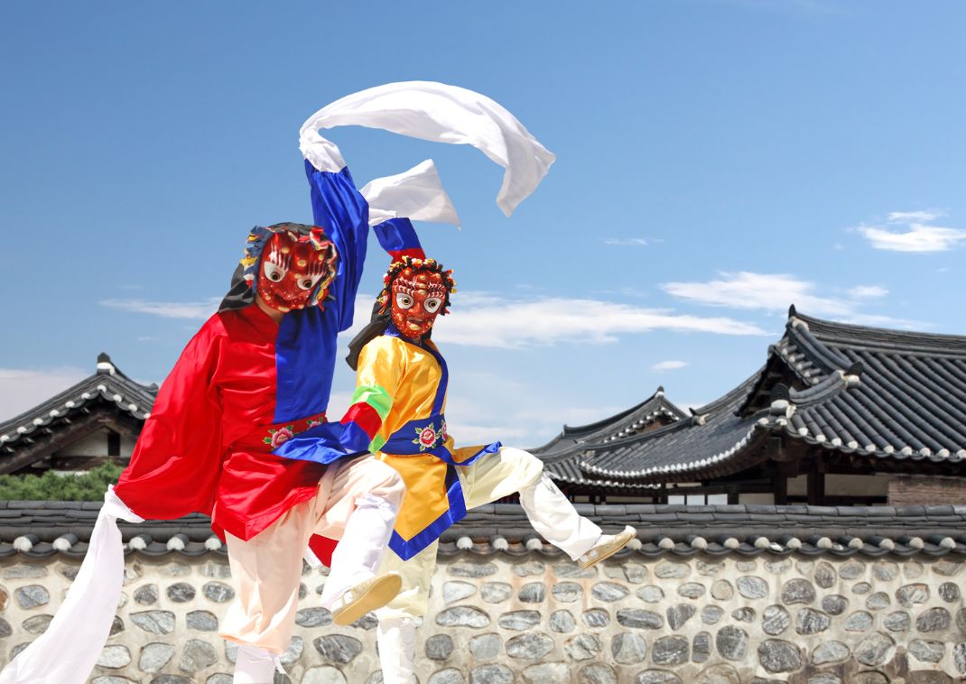 Danseurs traditionnels coréens masqués, Corée du Sud