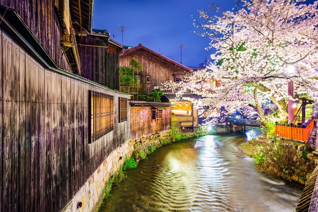 Rivière Shirakawa de nuit, Gion