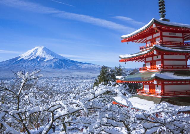 Le mont Fuji et la pagode Chureito en hiver